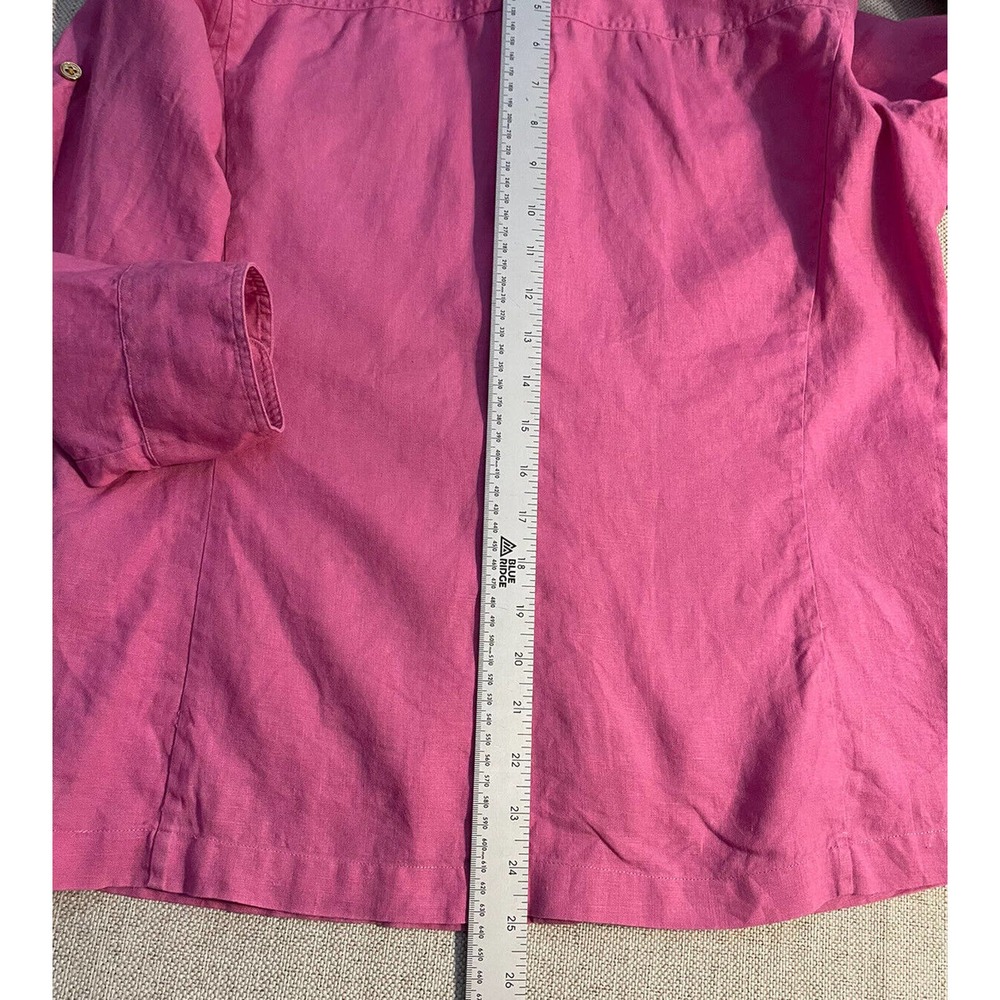 Ralph Lauren Pink Linen Blouse Shirt Gold Buttons Size Med- Barbie Core - Picture 8 of 10